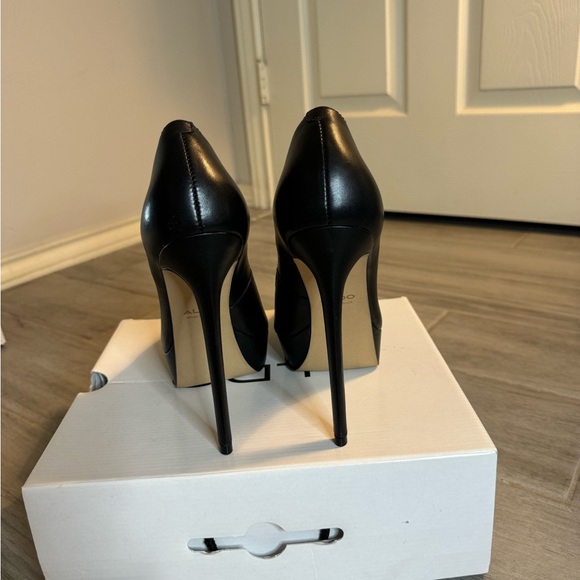 Aldo black leather platform pointed toe stilettos pumps - Picture 3 of 5
